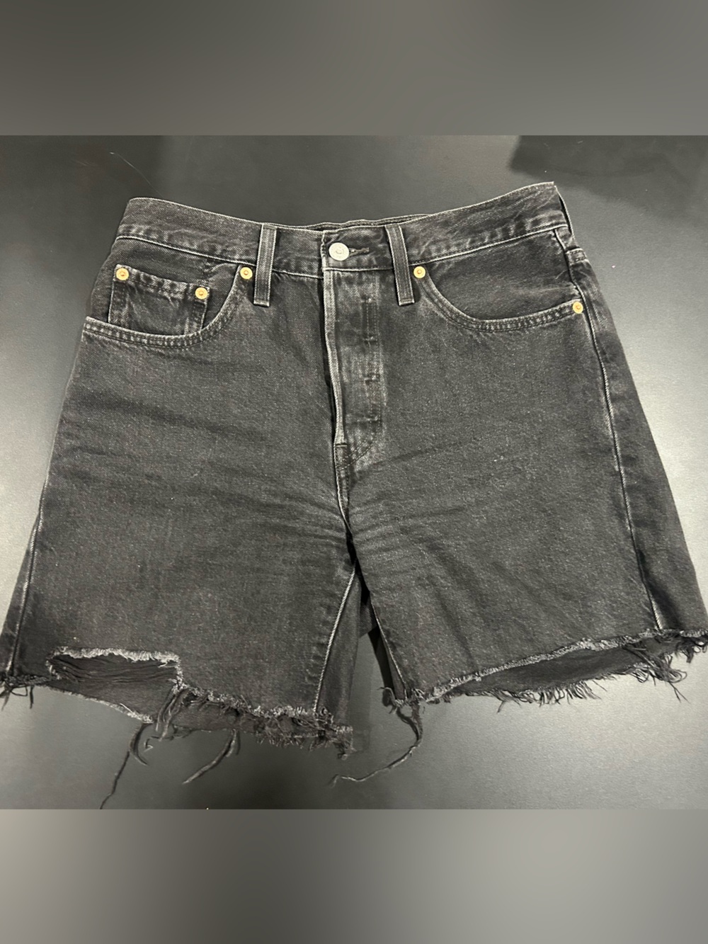 Levi's Black Distressed Frayed Hem Denim Shorts